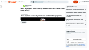 Reddit - Electric Vehicles vs. Gasoline Cars