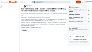 Reddit - Starter Relay and Solenoid