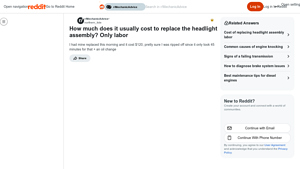 Reddit - Headlight Assembly Replacement Cost